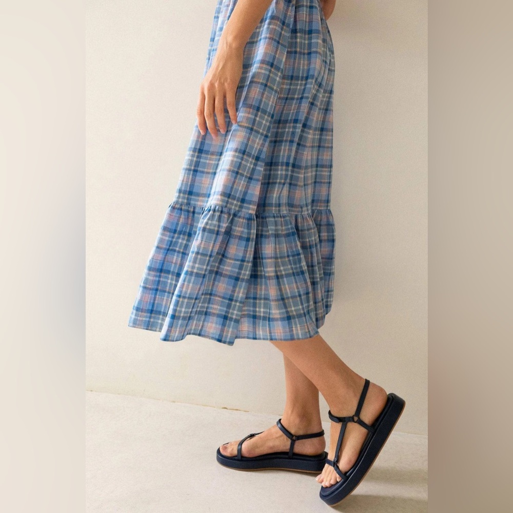 Tiny big sister blue linen plaid skirt